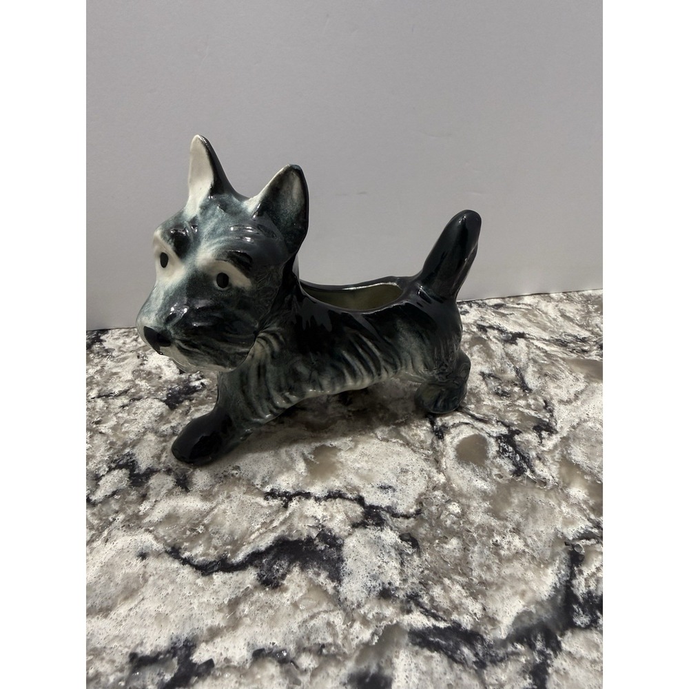 Vintage Ceramic Scottie Scottish Terrier Dog Planter Black And White